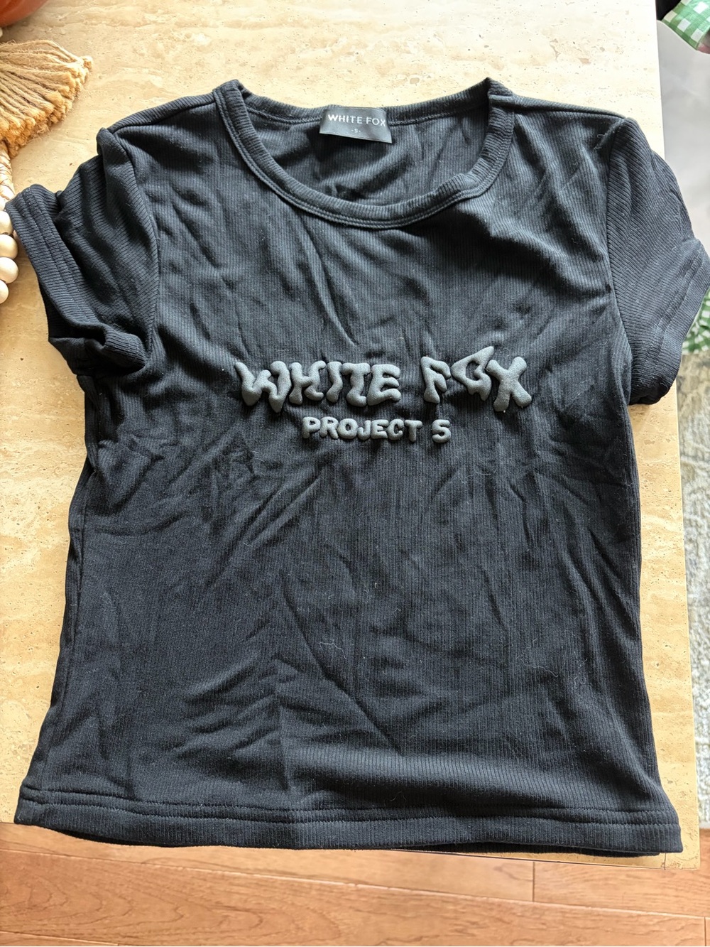 White Fox Boutique Black Puff Logo Tee